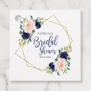 Geometrisches Navy Blue Gold Floral Brautparty Geschenkanhänger