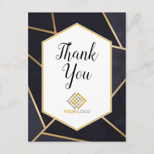 Geometrisches Navyblau Gold Danke-Logo Unternehmen Postkarte