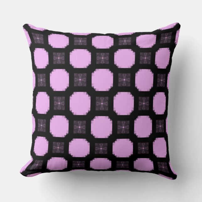 Geometrisches Ornament in Rosa und Schwarz. Kissen (Vorderseite)