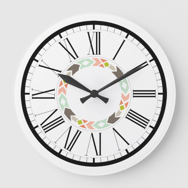 Geometrisches pastelförmiges grafisches Design Große Wanduhr (Vorderseite)