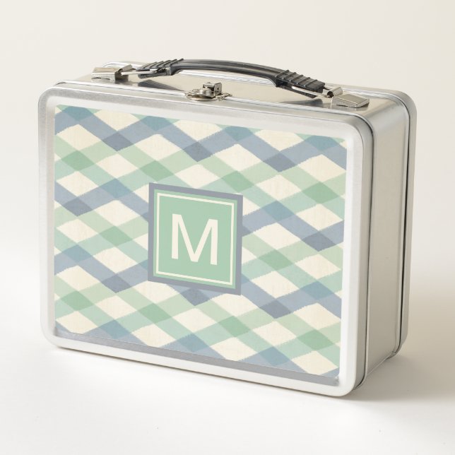 Geometrisches Pastellmuster des Monogramm-| Metall Brotdose (Vorderseite)
