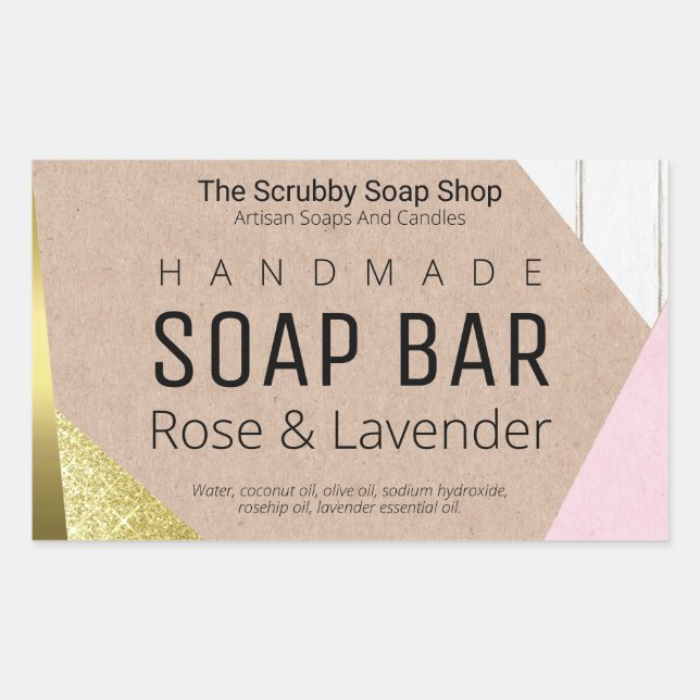 Geometrisches Patchwork Handmade Soap Labels Rechteckiger Aufkleber (Vorderseite)
