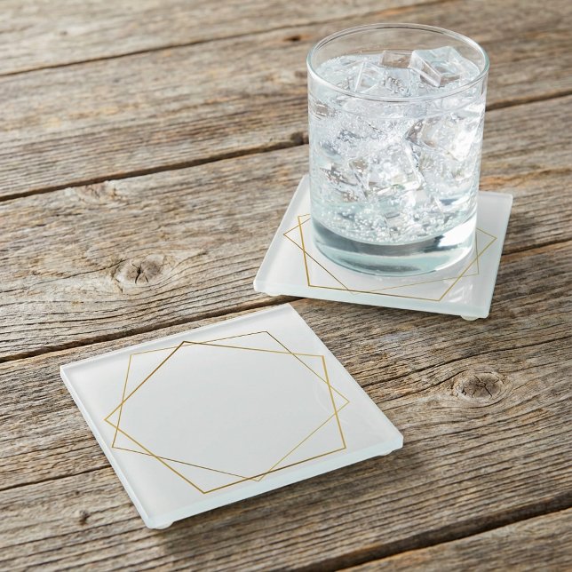 geometrisches Pentagon mit Goldeneffekt Glasuntersetzer (Gold effect geometric pentagon glass coaster.)