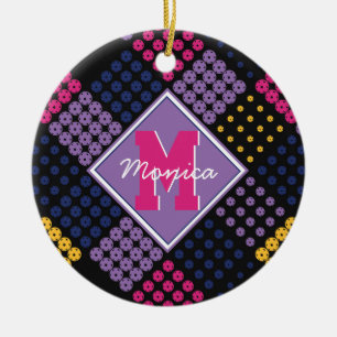 Geometrisches Pickleball-Muster mit Namen Keramik Ornament