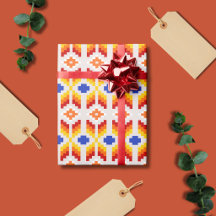 Geometrisches Pixel-Blumenmuster in Rot Orange Gel