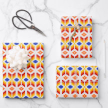 Geometrisches Pixel-Blumenmuster in Rot Orange Gel