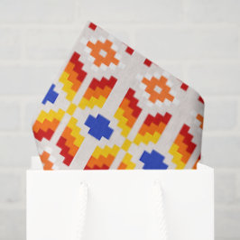 Geometrisches Pixel-Blumenmuster in Rot Orange Gel Seidenpapier