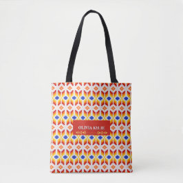 Geometrisches Pixel-Blumenmuster in Rot Orange Gel Tasche