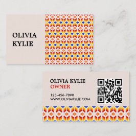 Geometrisches Pixel-Blumenmuster in Rot Orange Gel Visitenkarte