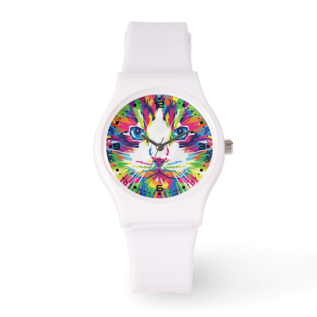 Geometrisches, prismatisches Design der Katze-Gesi Armbanduhr (Vorderseite)