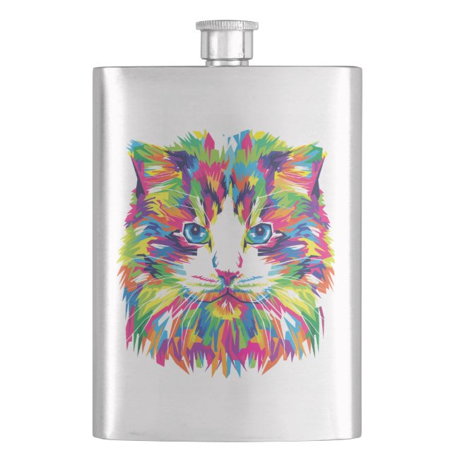 Geometrisches, prismatisches Design der Katze-Gesi Flachmann (Vorderseite)