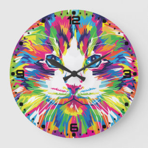 Geometrisches, prismatisches Design der Katze-Gesi Große Wanduhr