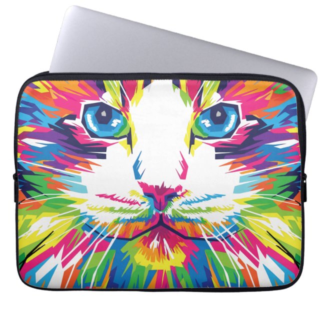 Geometrisches, prismatisches Design der Katze-Gesi Laptopschutzhülle (Vorderseite)