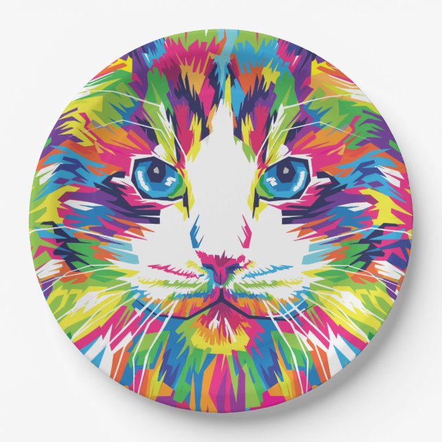 Geometrisches, prismatisches Design der Katze-Gesi Pappteller (Vorderseite)
