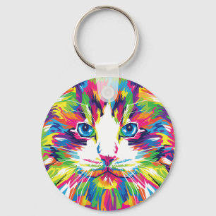 Geometrisches, prismatisches Design der Katze-Gesi Schlüsselanhänger