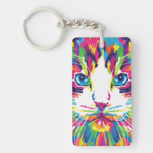 Geometrisches, prismatisches Design der Katze-Gesi Schlüsselanhänger