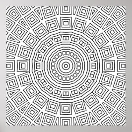 Geometrisches quadratisches Spiralen-Mandala-Muste Poster