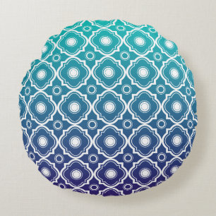 Geometrisches Quatrefolie mit weißem und blaugrüne Rundes Kissen
