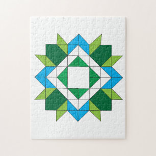 Geometrisches Quilt-Star-Mosaikmuster Blau Grün Pu