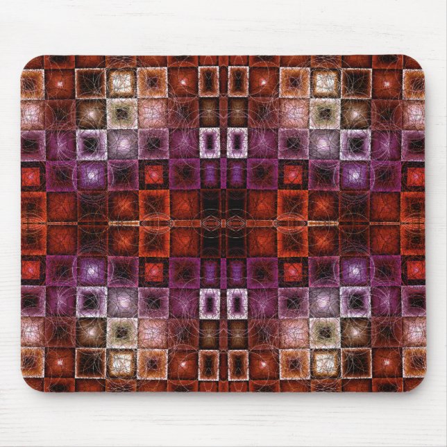 Geometrisches Raster mit roter und Lila Geometrie, Mousepad (Vorne)