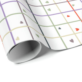 Geometrisches Rastermuster mit verstreuten Herzen Geschenkpapier