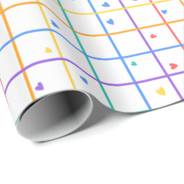Geometrisches Rastermuster mit verstreuten Herzen Geschenkpapier