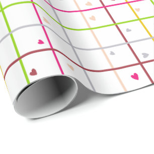 Geometrisches Rastermuster mit verstreuten Herzen Geschenkpapier