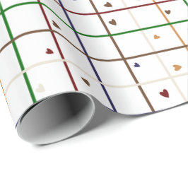 Geometrisches Rastermuster mit verstreuten Herzen Geschenkpapier