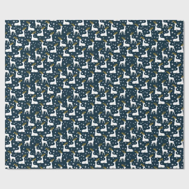 Geometrisches Rentier- und Sternenwinterdesign Geschenkpapier (Flach)