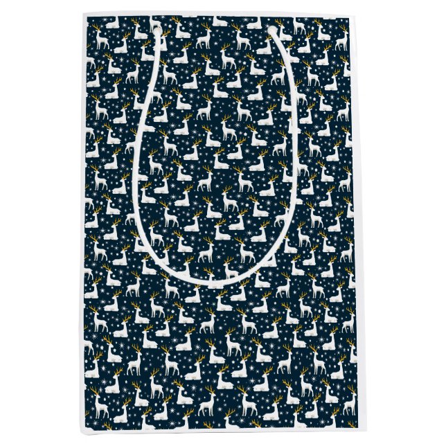 Geometrisches Rentier- und Sternenwinterdesign Mittlere Geschenktüte (Vorderseite)