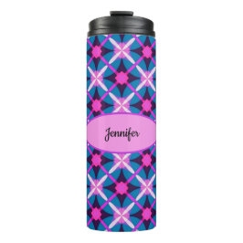 Geometrisches Retro-Design in Rosa, Lila und Blau Thermosbecher