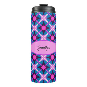 Geometrisches Retro-Design in Rosa, Lila und Blau  Thermosbecher