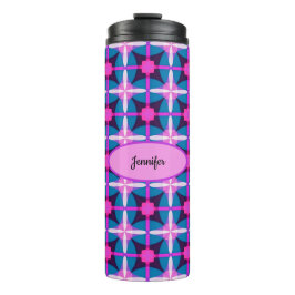Geometrisches Retro-Design in Rosa, Lila und Blau Thermosbecher