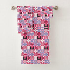 geometrisches Retro-Druckmuster Badhandtuch Set
