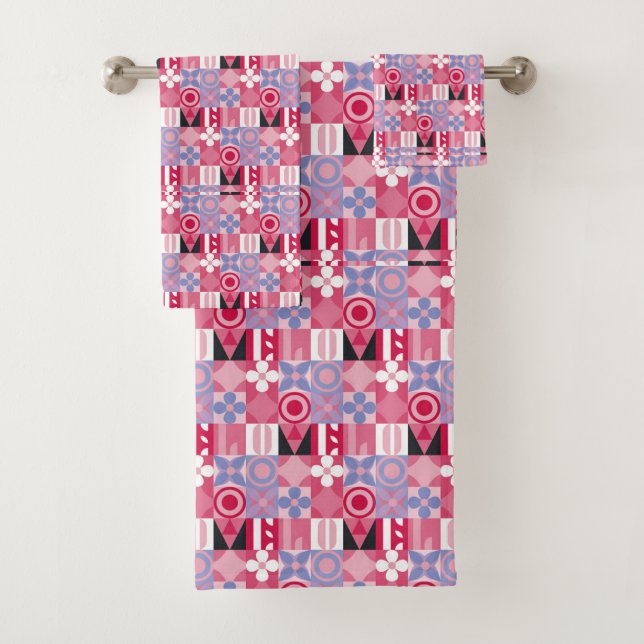geometrisches Retro-Druckmuster Badhandtuch Set (Insitu)