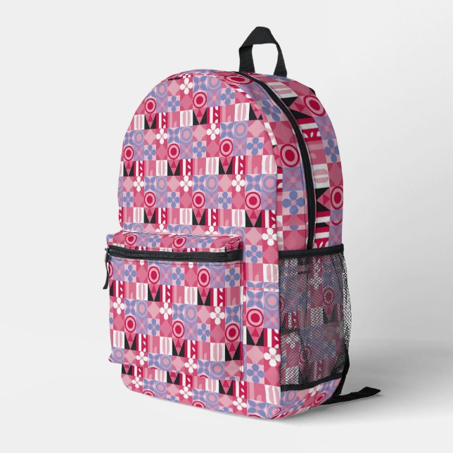 geometrisches Retro-Druckmuster Bedruckter Rucksack (Rückseitige Ecke Rechts)