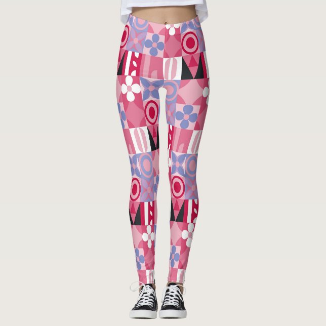 geometrisches Retro-Druckmuster Leggings (Vorderseite)
