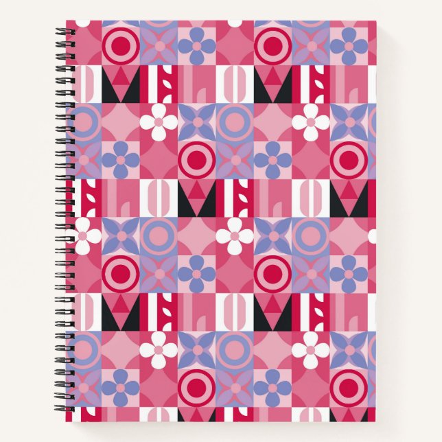 geometrisches Retro-Druckmuster Notizbuch (Vorderseite)