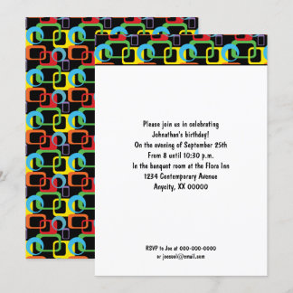 Geometrisches Retro-mehrfarbiges Muster zum Geburt Einladung