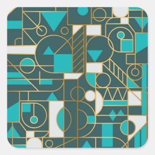 Geometrisches Retro: Minimalistisches Artwork Post Quadratischer Aufkleber