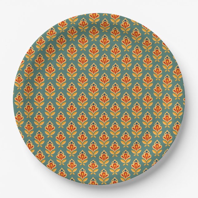 Geometrisches Retro-Print Gemustert Pappteller (Vorderseite)