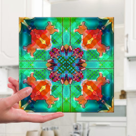 Geometrisches Retro Psychedelic Kaleidoskop-Tile Fliese