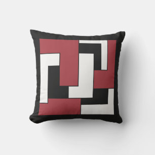 Geometrisches Retro rotes Schwarz-weißes Kissen Für Draußen