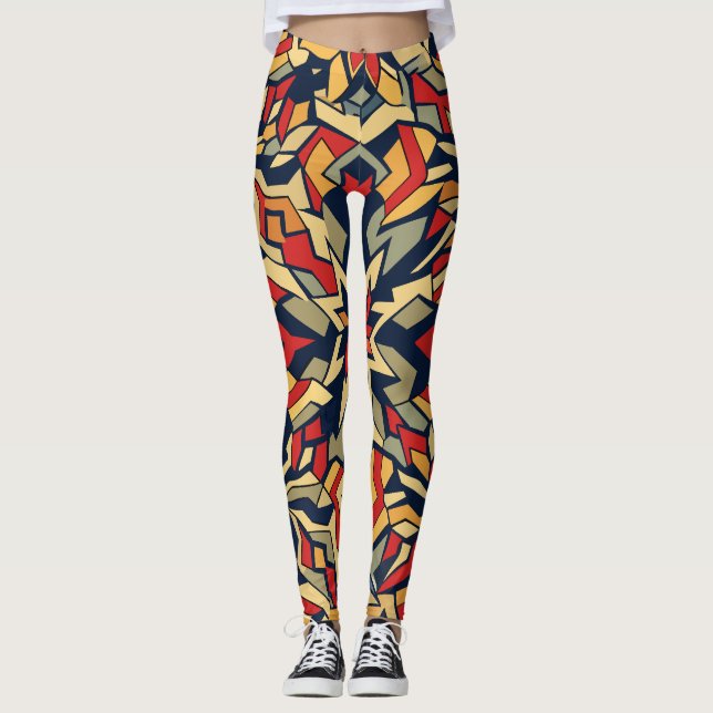 Geometrisches Retrodesign Leggings (Vorderseite)