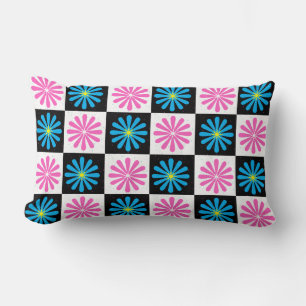 Geometrisches rosa blaues Blumenmuster Lendenkissen