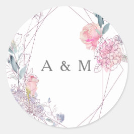 Geometrisches rosa Blumenreath Elegante Hochzeitli Runder Aufkleber