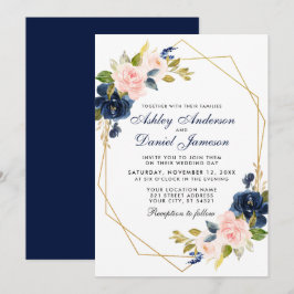 Geometrisches Rosa Blush Blues Blues Hochzeit Einladung