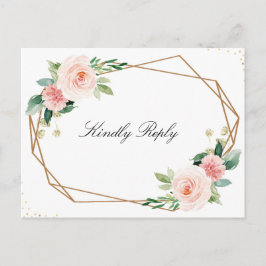 Geometrisches Rosa Blütenhochzeit RSVP Postkarte