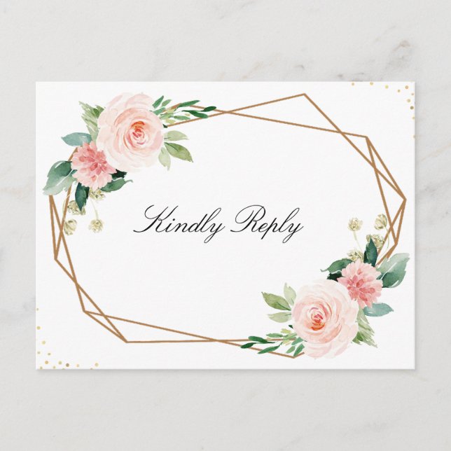 Geometrisches Rosa Blütenhochzeit RSVP Postkarte (Vorderseite)