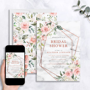Geometrisches rosa Brautparty aus Kupfer Einladung